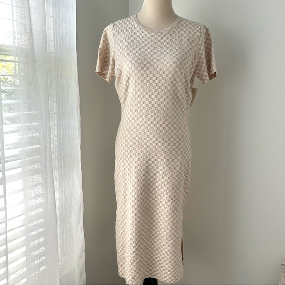 🏖️NWT Women’s Knit Checkerboard Short-Sleeve Maxi Dress. Cream/Tan. Size: XL - Picture 14 of 14
